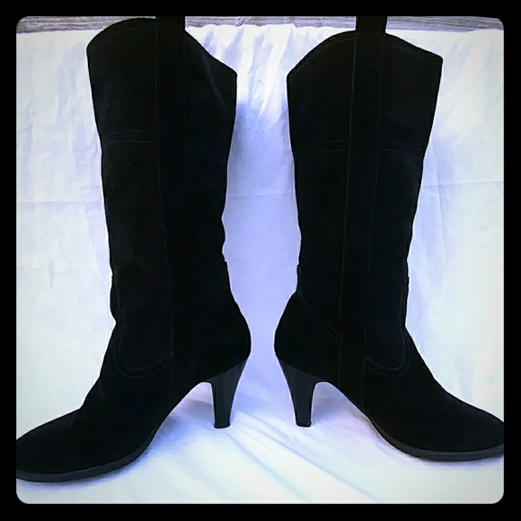 Nine & Co. Shoes - Leather suede stitched black high tall boots heel